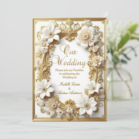 Elegante bruiloft Bloemen Goud Wit Lijst Kaart (Staand voorkant)