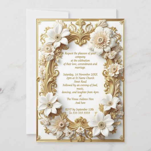 Elegante bruiloft Bloemen Goud Wit Lijst Kaart (Achterkant)