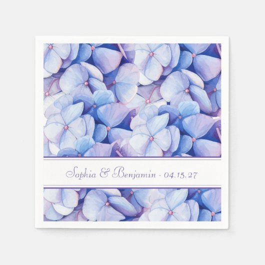 Elegante bruiloft Bloemen Hortensia Blauw & Lavend Servet (Voorkant)