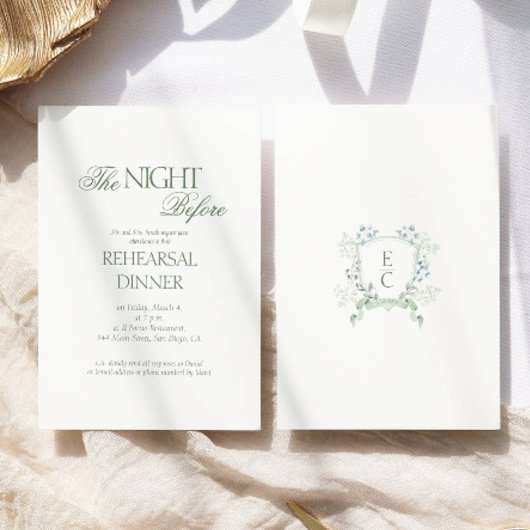 Elegante bruiloft Bloemen Monogram repetitie diner Informatiekaartje