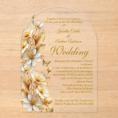 Elegante bruiloft Bloemen Wit Gouden Vlinders Acryl Uitnodigingen (Voorkant)