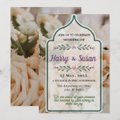 Elegante bruiloft, bloemenboeket, groen lijst kaart (Voorkant / Achterkant)