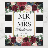 Elegante bruiloft bloemenbordeaux blauw gestreept wijn etiket (Enkel label)