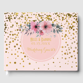 Elegante bruiloft | Blush Pink Floral Gold Confett Gastenboek