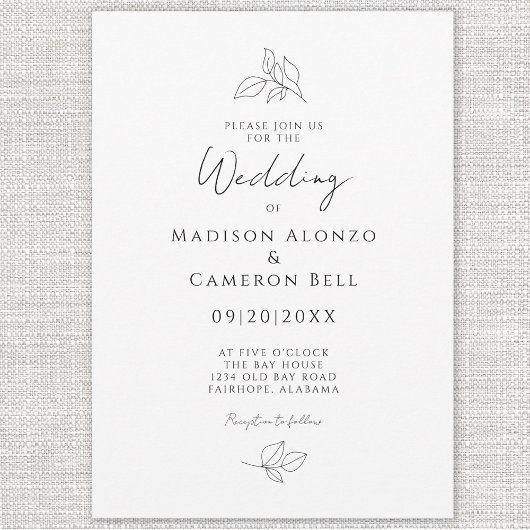 Elegante bruiloft Botanische bladeren Zwart & Wit Kaart