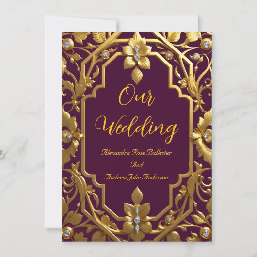 Elegante bruiloft Bourgogne Goud  Lijst Bloemen Kaart (Voorkant)