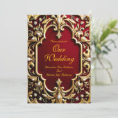 Elegante bruiloft Bourgogne Goud Rode Parels Kaart (Staand voorkant)