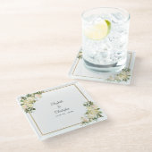 Elegante bruiloft bruid & bruidegom bloemige Rozen Glazen Onderzetter (Schuin)