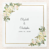 Elegante bruiloft bruid & bruidegom bloemige Rozen Glazen Onderzetter (Voorkant)