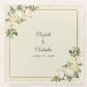 Elegante bruiloft bruid & bruidegom chique bloemig glazen onderzetter (Voorkant)