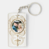 Elegante bruiloft bruid en bruidegom cadeau sleutelhanger (achterkant)