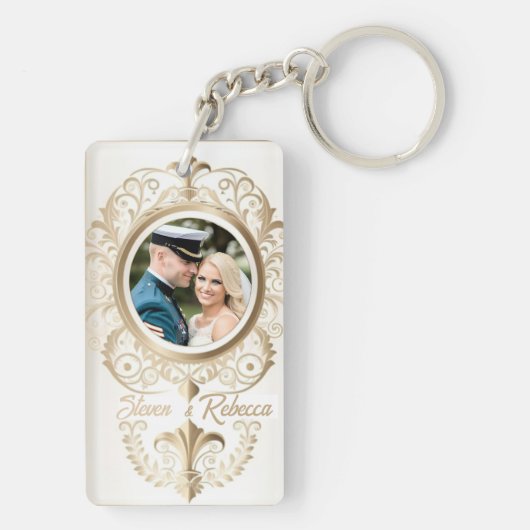 Elegante bruiloft bruid en bruidegom cadeau sleutelhanger (achterkant)