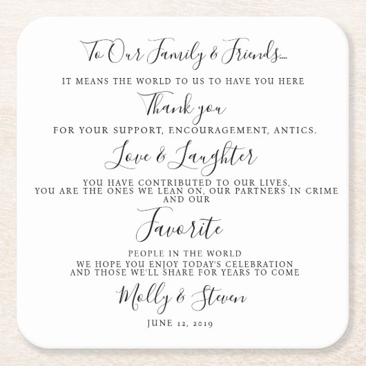 Elegante bruiloft/bruiloft Dank u Kartonnen Onderzetters (Voorkant)