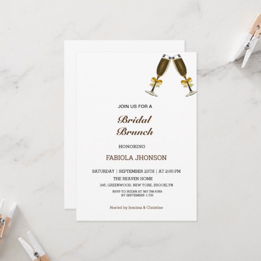 Elegante bruiloft brunch-schoonmaakfeest kaart (Voorkant / Achterkant in situ)