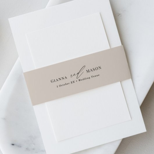 Elegante bruiloft buik band met kalligrafie letter uitnodigingen wikkel