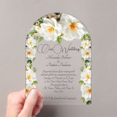 Elegante bruiloft Camelias Witte gele bloemen Acryl Uitnodigingen (Insitu (Draagbaar))