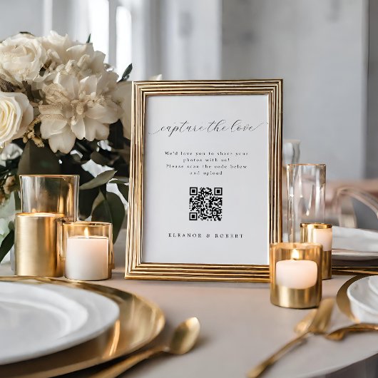 Elegante Bruiloft Capture de Liefde QR Code Printa Poster