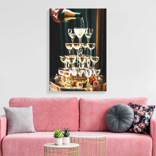 Elegante bruiloft champagne fontein canvas afdruk (Insitu (Woonkamer))