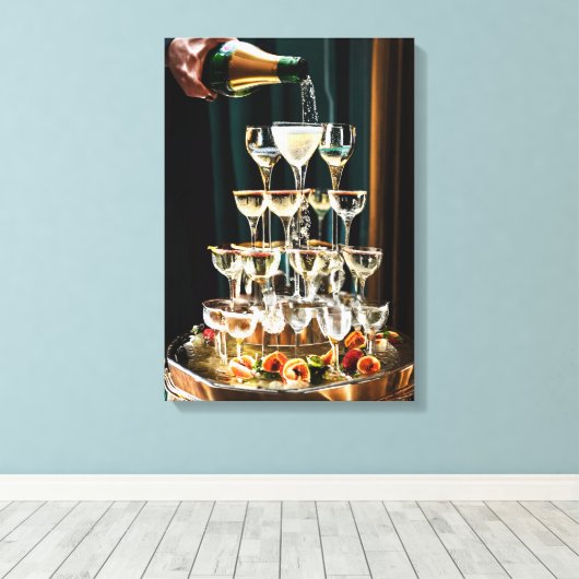 Elegante bruiloft champagne fontein canvas afdruk (Insitu (Houten vloer))