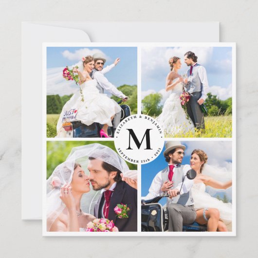 Elegante bruiloft Chic Custom Photo Collage Monogr Bedankkaart (Voorkant)