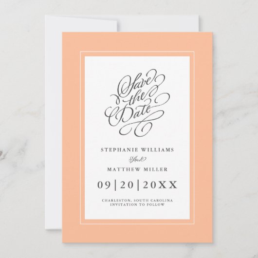 Elegante bruiloft chique kalligrafie trendy perzik save the date (Voorkant)