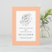 Elegante bruiloft chique kalligrafie trendy perzik save the date (Staand voorkant)