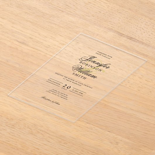 Elegante bruiloft Classy Script Typography Gold Acryl Uitnodigingen (Laagn)