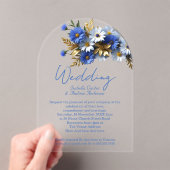 Elegante bruiloft Cornflower Blauw Wit Goud Acryl Uitnodigingen (Insitu (Draagbaar))