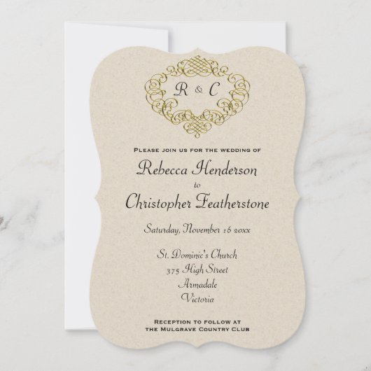 Elegante Bruiloft Crest Monogrammed Gebogen Bruilo Kaart (Voorkant)