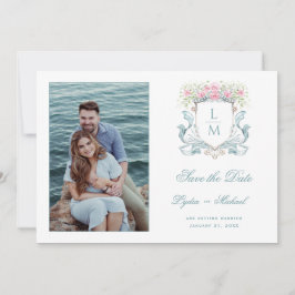 Elegante bruiloft Crest w / Rozen | Monogram Save The Date