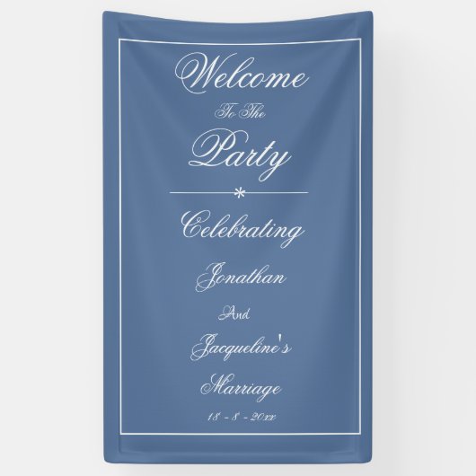 Elegante bruiloft Custom Chic Dusty Blue Welkom Spandoek (Verticaal)