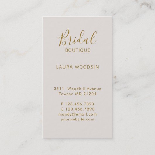 Elegante bruiloft dameskleding Gouden jurk Visitekaartje (Achterkant)