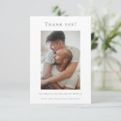 Elegante bruiloft dank u blauw wit foto bedankkaart (Staand voorkant)