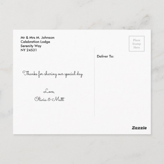 Elegante bruiloft Dank u Briefkaart | witscript (Achterkant)