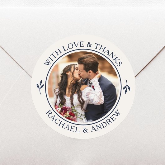 Elegante bruiloft dank u foto Navy Blue Ronde Sticker