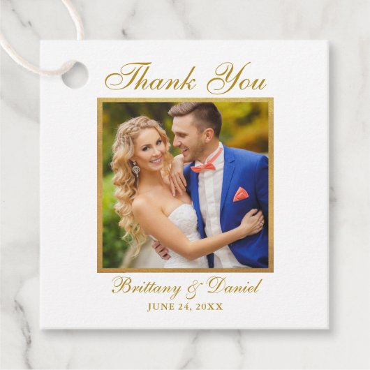 Elegante bruiloft dank u gouden Lijst foto Bedankjes Labels (Voorkant)
