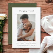 Elegante bruiloft dank u groen wit foto bedankkaart