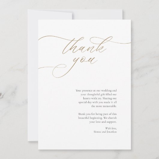 Elegante Bruiloft Dank u Kaart met Kalligrafie (Voorkant)