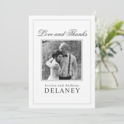Elegante bruiloft dank u met uw foto bedankkaart (Staand voorkant)