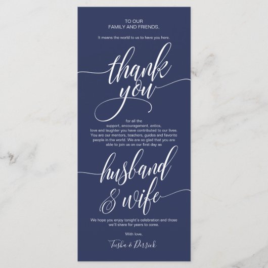 Elegante bruiloft Dank u plaats instelling Kaart (Voorkant)