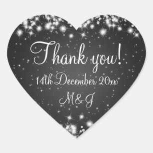 Elegante bruiloft dank u winter sparkle zwart hart sticker