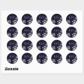 Elegante bruiloft dark navy waterverf bloem ronde sticker (Vel)