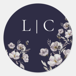 Elegante bruiloft dark navy waterverf bloem ronde sticker