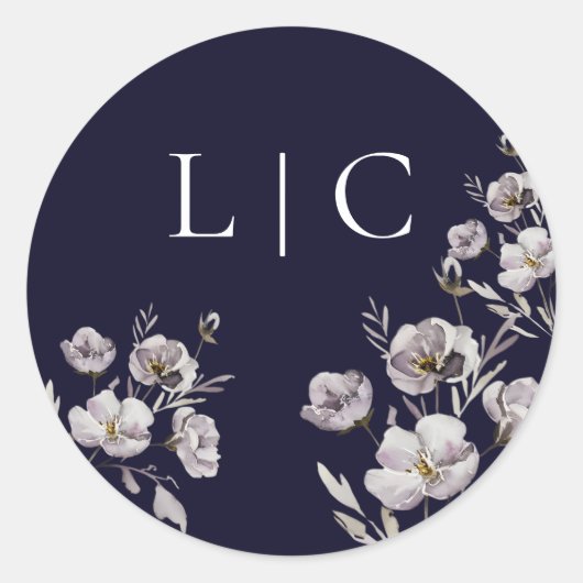Elegante bruiloft dark navy waterverf bloem ronde sticker (Voorkant)