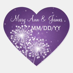 Elegante bruiloft datum Zomer Sparkle Paarse Hart Sticker