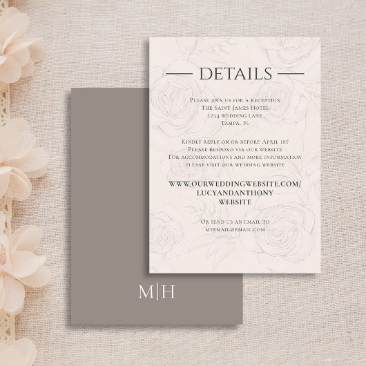 Elegante bruiloft Details Blush Bloemen Groen Informatiekaartje