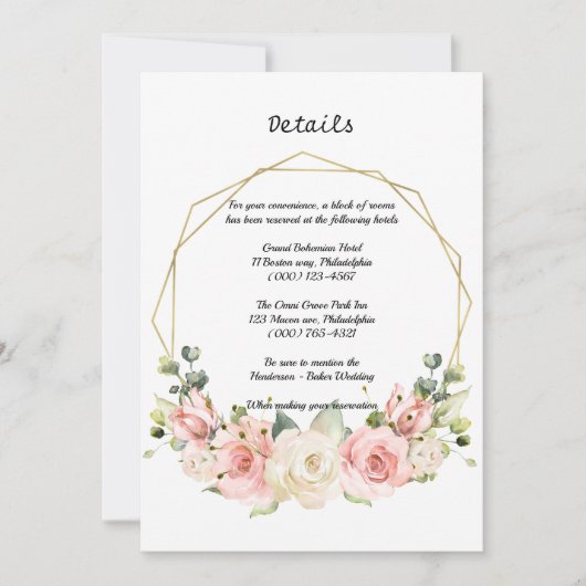 Elegante bruiloft Details Kaart. Kaart (Voorkant)