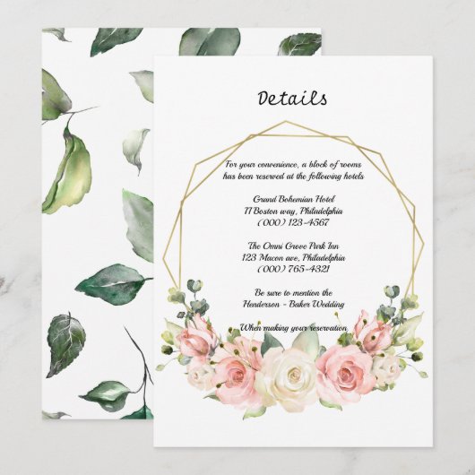 Elegante bruiloft Details Kaart. Kaart (Voorkant / Achterkant)