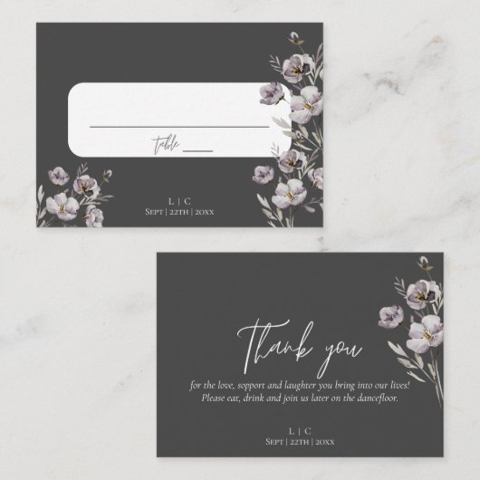 Elegante bruiloft donkergrijs waterverf dank u plaatskaartje (Voorkant / Achterkant)