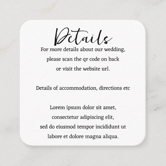 Elegante Bruiloft Duidelijke Eenvoudige QR Code Informatiekaartje (Voorkant)